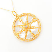 14K Gold Round Compass Pendant